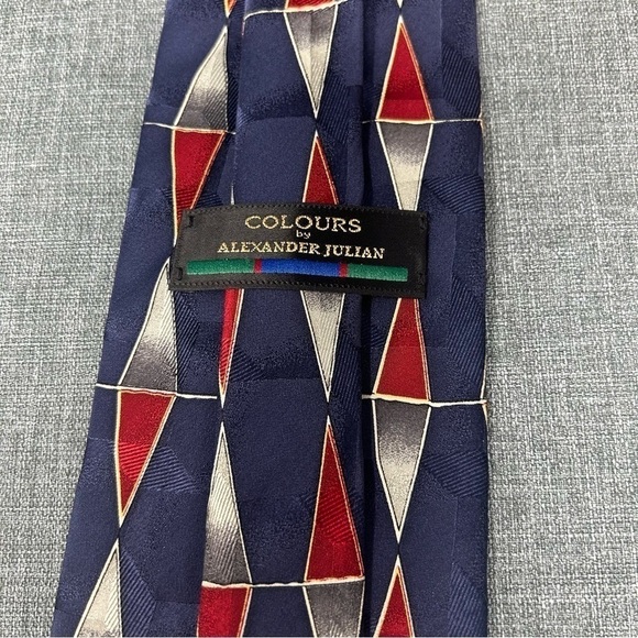 Alexander Julian Colours Neck Tie Blue, Red, White Geometric 3.5 in W - Picture 6 of 6
